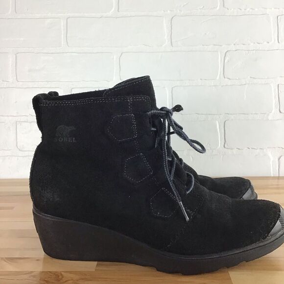 SOREL heeled suede leather boots size 10 platform wedges Normcore Gorpcore - Picture 2 of 16
